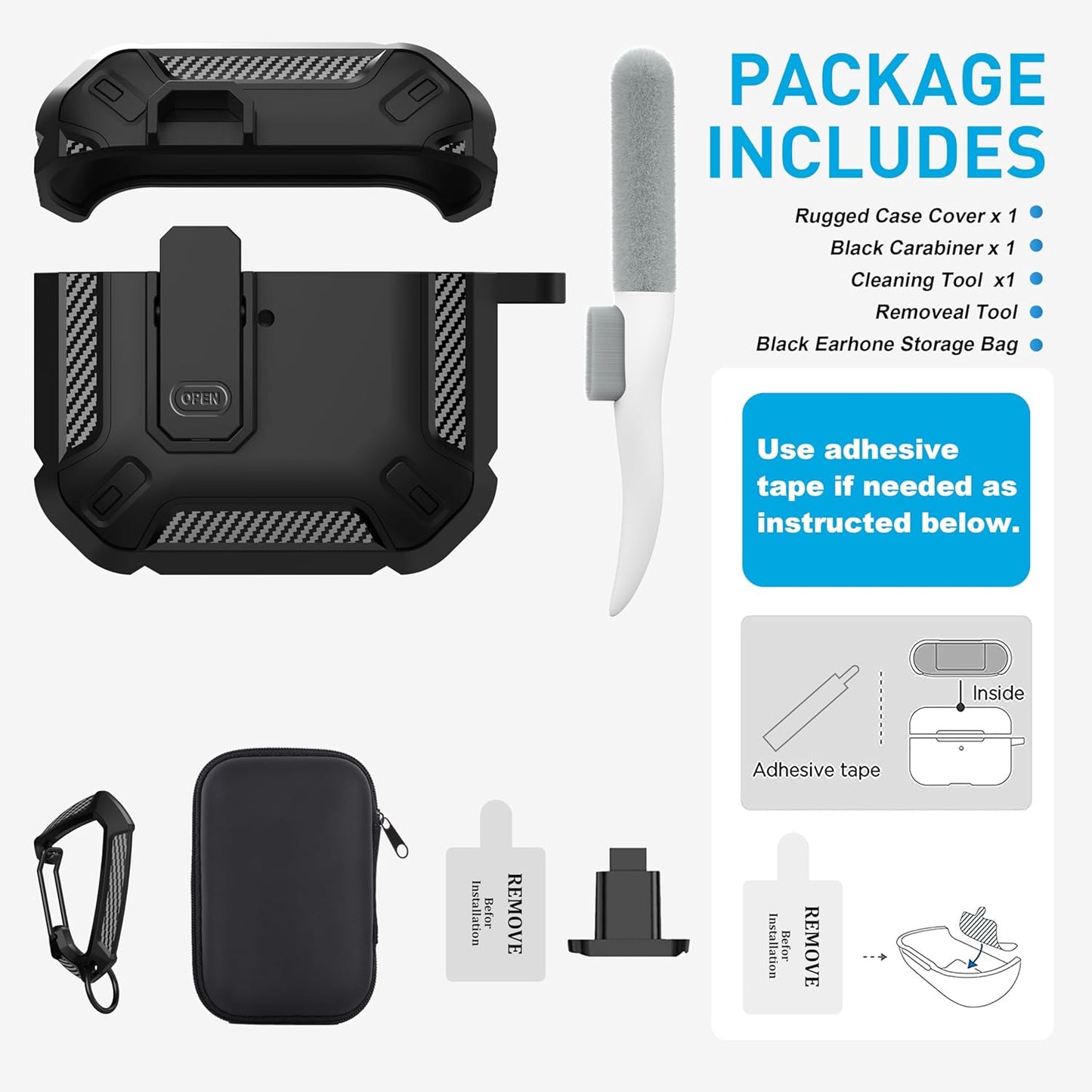 for Airpods 4 Case with Lock, Airpods 4Th Generation Case Cover with Cleaner Kit Shockproof Airpod Gen 4 Protective Cases with Keychain Compatible with Apple Airpods4 2024 2025, Black