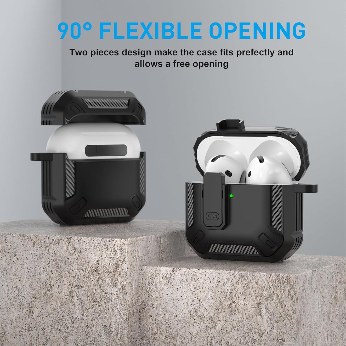 for Airpods 4 Case with Lock, Airpods 4Th Generation Case Cover with Cleaner Kit Shockproof Airpod Gen 4 Protective Cases with Keychain Compatible with Apple Airpods4 2024 2025, Black