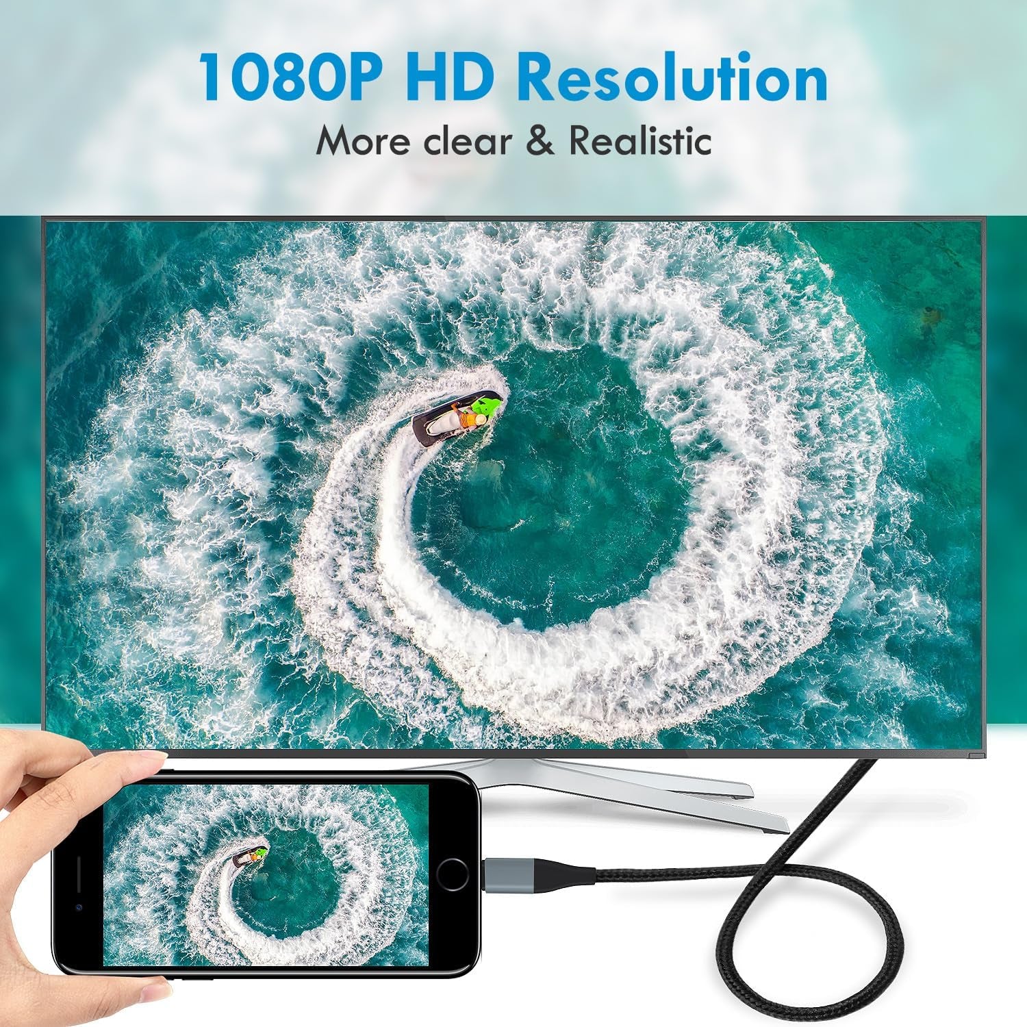 Lightning to HDMI Adapter • HDMI Cable for Iphone to TV • Compatible with Iphone14, 13, 12 & Youtube to TV Output • 1080P HD• Sync Video and Sound • 6.6FT (Not Support Iphone 16/15/ Netflix)