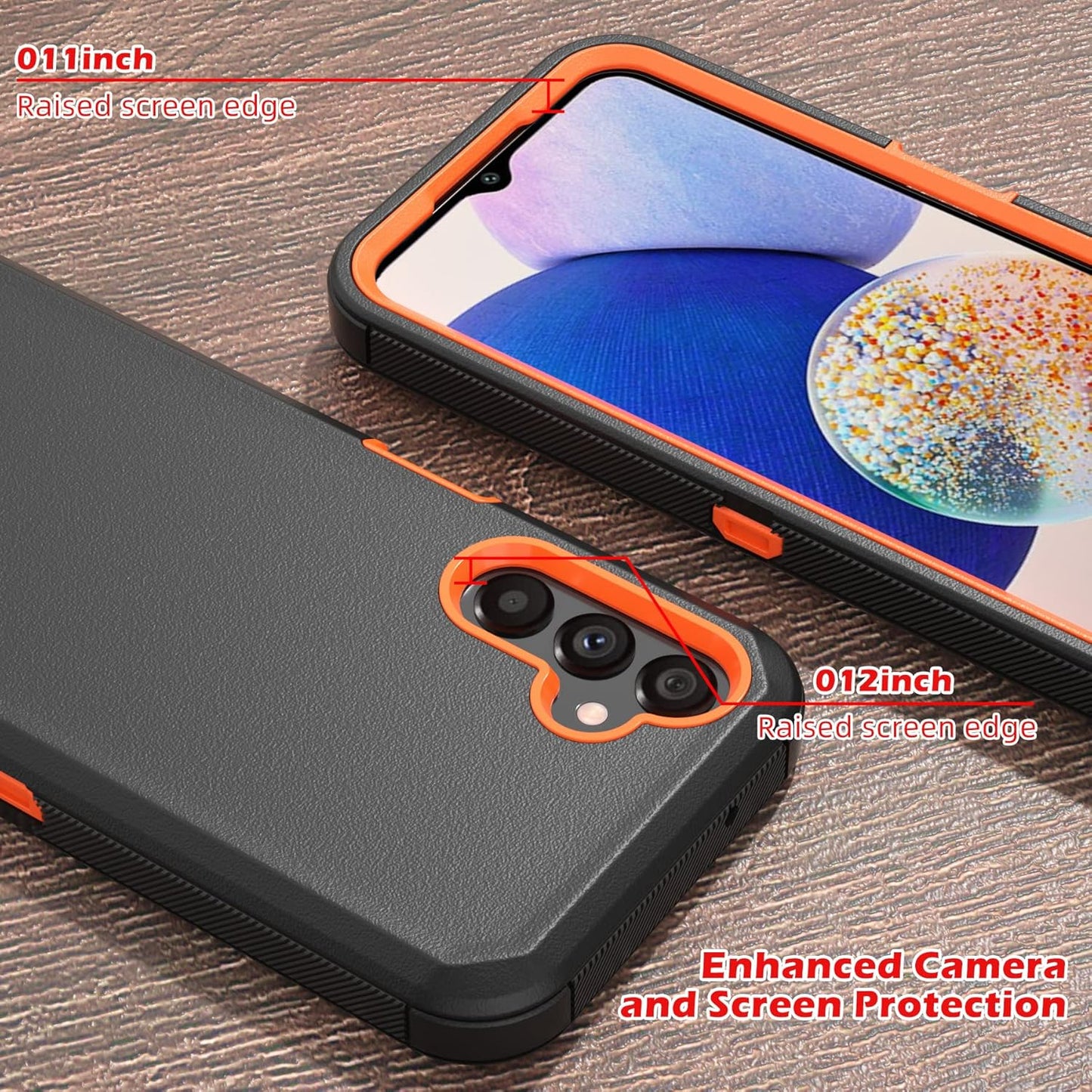 Phone Case for Samsung Galaxy A14 5G Case,Heavy Duty Hard Shockproof Armor Protector Case Cover with Belt Clip Holster for Samsung A14 5G 2023 Phone Case (Black+Orange)