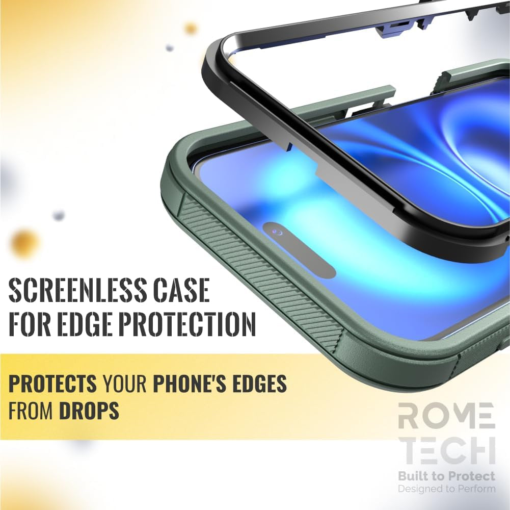 For Iphone 16 Case with Belt Clip Holster & Kickstand, Screenless Protective Dual-Layer Shockproof Iphone 16 Defender Case - Army Green&Black