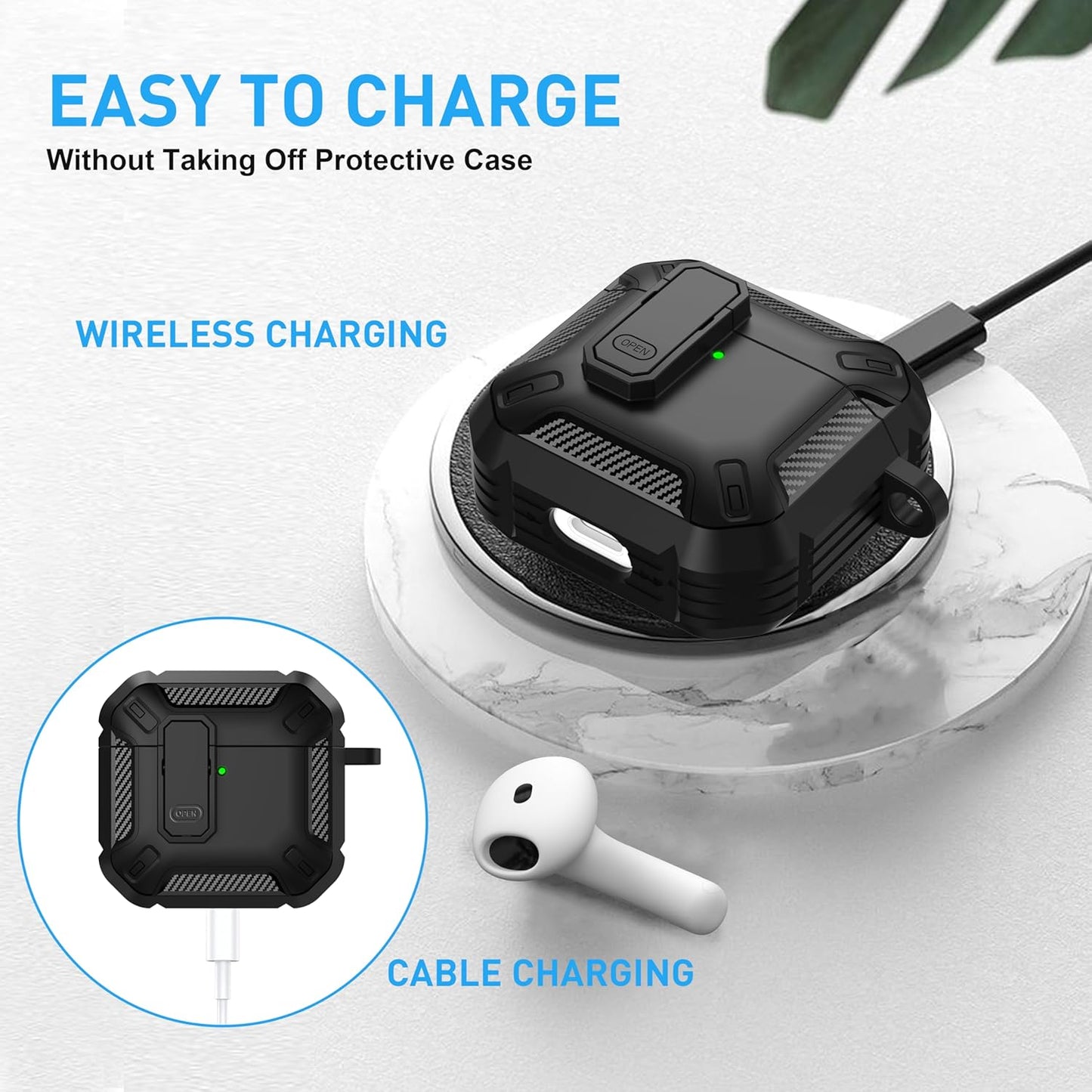 for Airpods 4 Case with Lock, Airpods 4Th Generation Case Cover with Cleaner Kit Shockproof Airpod Gen 4 Protective Cases with Keychain Compatible with Apple Airpods4 2024 2025, Black