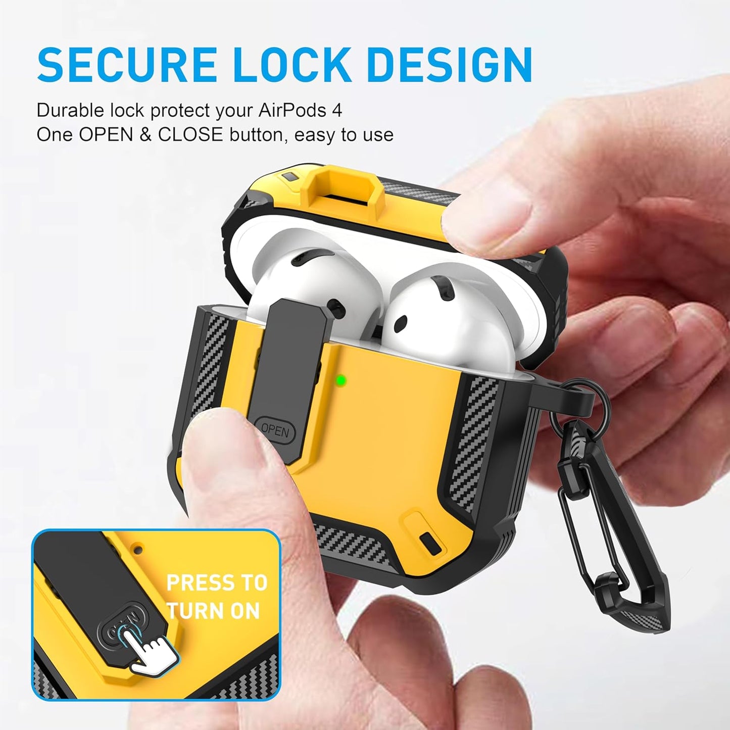 for Airpods 4 Case with Lock, Airpods 4Th Generation Case Cover with Cleaner Kit Shockproof Airpod Gen 4 Protective Cases with Keychain Compatible with Apple Airpods4 2024 2025, Yellow