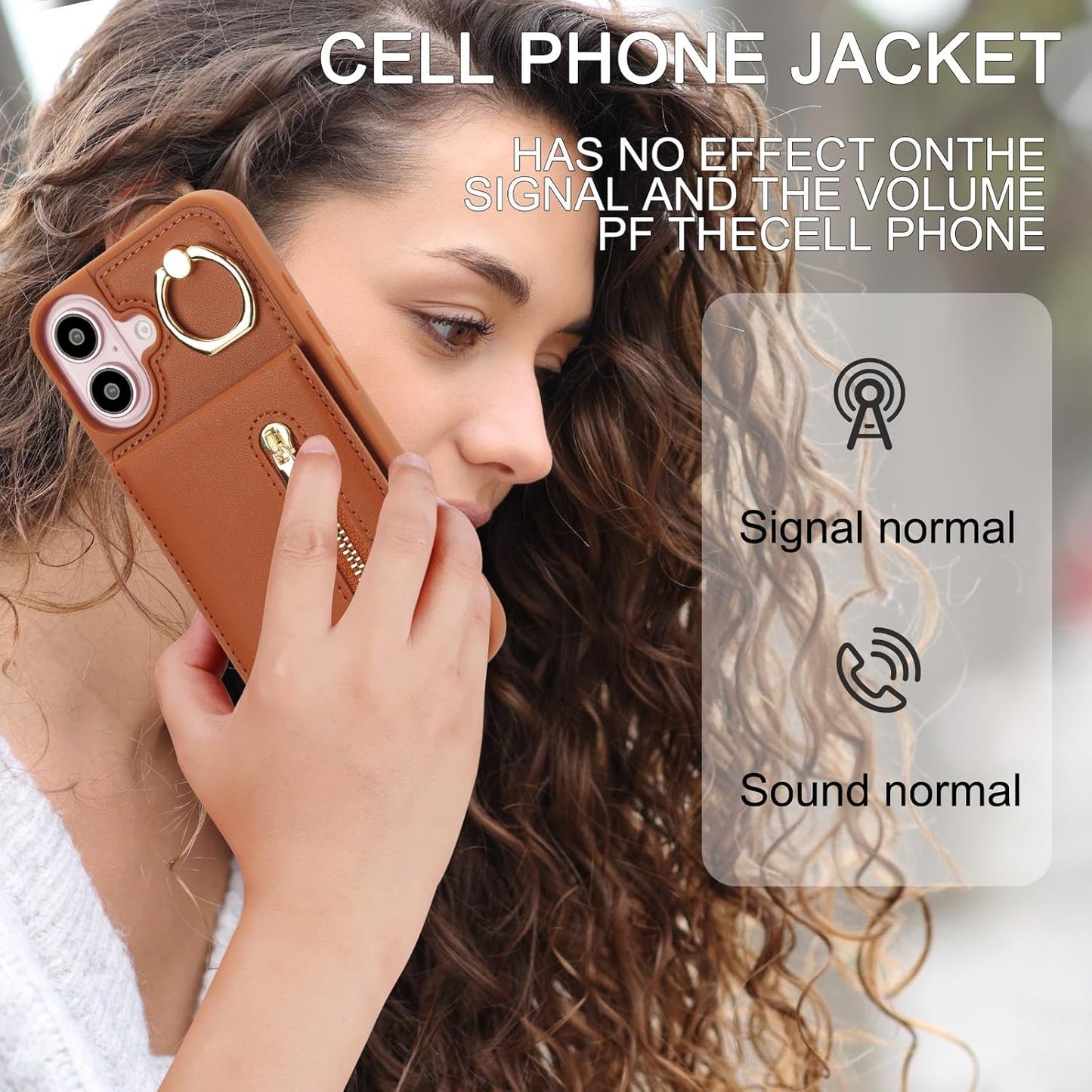 Crossbody Wallet Case for Iphone 16 Plus, with Card Slots Zipper Pocket Case, Flip Folio Purse RFID Blocking with Ring Kickstand Detachable Strap-Brown