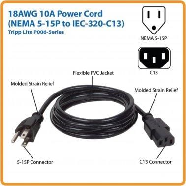 TRIPP LITE 18-AWG Universal Computer Power Cord (6ft)
