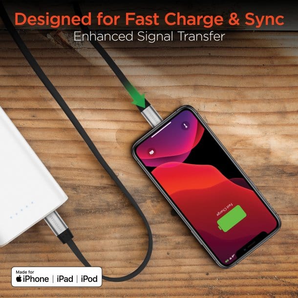 HYPERGEAR 60-Watt Charge and Sync Flexi USB-C® to Lightning® Flat Cable, 6 Feet (Black)