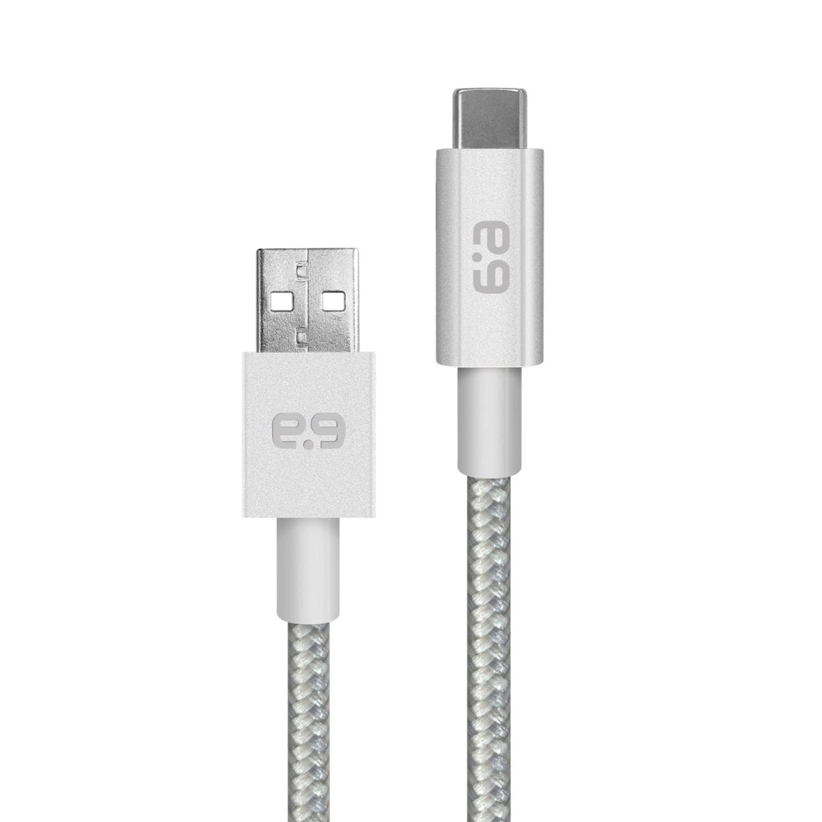USB-C to USB-A Cable 4 FT. Braided Metallic Braided Silver CHARGER - The Accessories Place