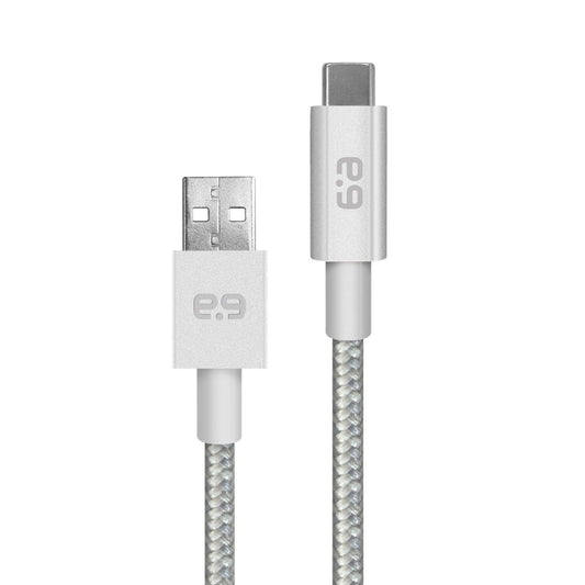 USB-C to USB-A Cable 4 FT. Braided Metallic Braided Silver CHARGER - The Accessories Place