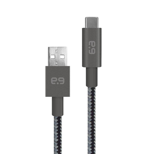 USBA 2.0 to USBC 2.0 4ft Cable - Metallic Braided Slate CHARGER - The Accessories Place