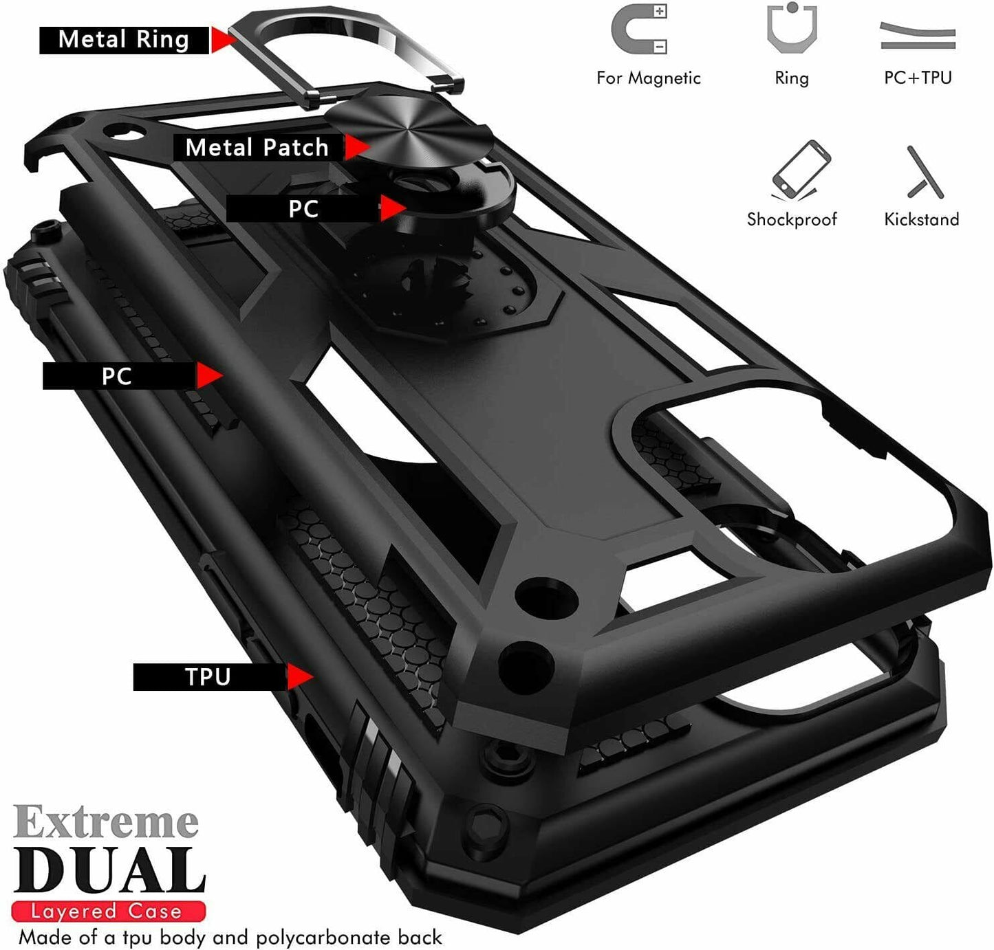 iPhone 11 Pro Max Military Armor Dual Heavy-Duty Shockproof Ring Holder Case (Rose Gold) - The Accessories Place