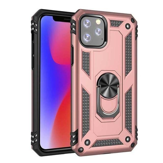 iPhone 11 Pro Max Military Armor Dual Heavy-Duty Shockproof Ring Holder Case (Rose Gold) - The Accessories Place