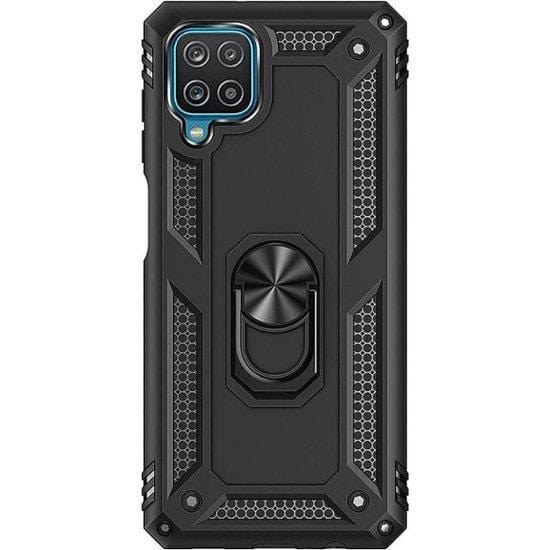 Samsung Galaxy A12 Military Armor Dual Heavy-Duty Shockproof Ring Holder Case (Black)