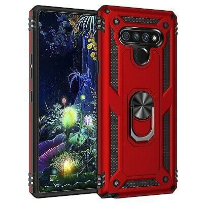 LG Stylo 6 Military Armor Dual Heavy-Duty Shockproof Ring Holder Case (Red)