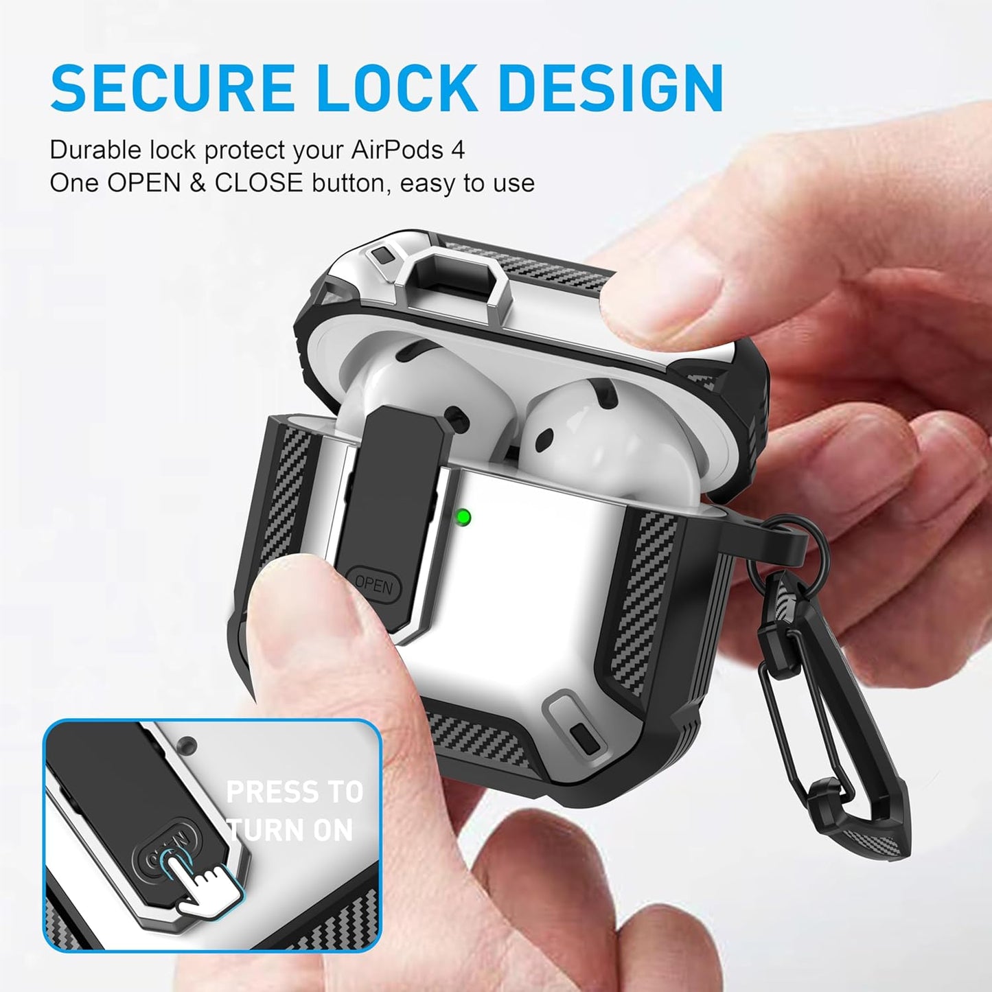 for Airpods 4 Case with Lock, Airpods 4Th Generation Case Cover with Cleaner Kit Shockproof Airpod Gen 4 Protective Cases with Keychain Compatible with Apple Airpods4 2024 2025, Silver