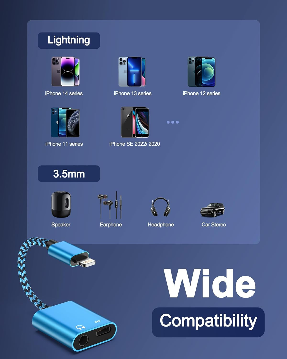 Iphone Headphone Adapter with Charge 2-In-1 Lightning to 3.5Mm Female Aux Audio Jack Dual Converter Mfi Certified Apple Dongle Splitter + Charger Adaptor for Iphone 14 Pro Max 13 12 11 XR XS Ipad Mini