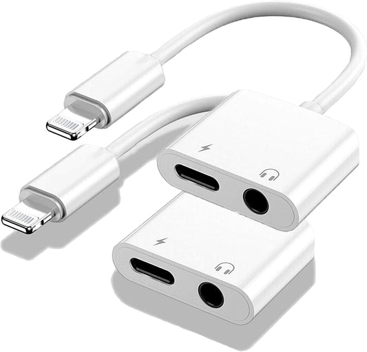 Apple Mfi Certified 2 Pack Lightning to 3.5Mm Headphones Jack Adapter for Iphone Dongle 2 in 1 Charger and Aux Audio Splitter Adapter Compatible with Iphone 14 13 12 11 XS XR 8 7