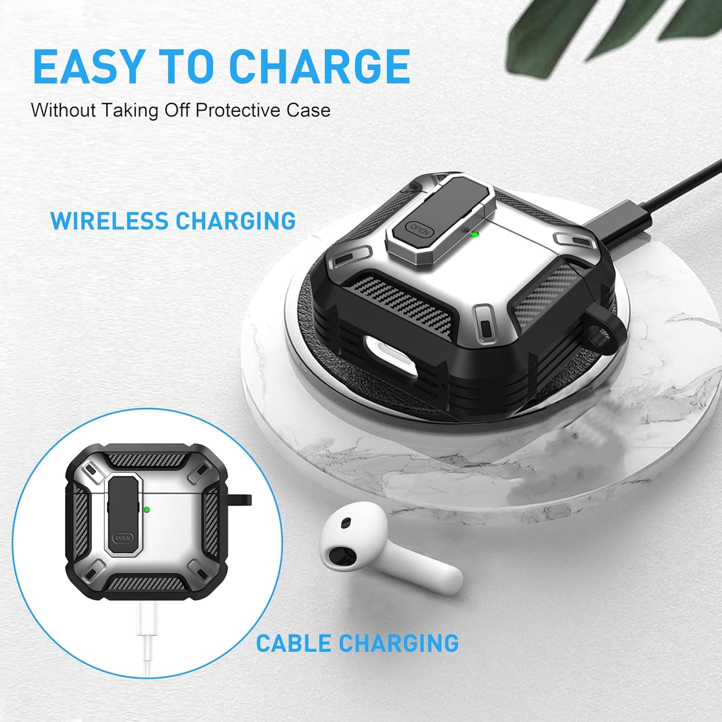for Airpods 4 Case with Lock, Airpods 4Th Generation Case Cover with Cleaner Kit Shockproof Airpod Gen 4 Protective Cases with Keychain Compatible with Apple Airpods4 2024 2025, Silver