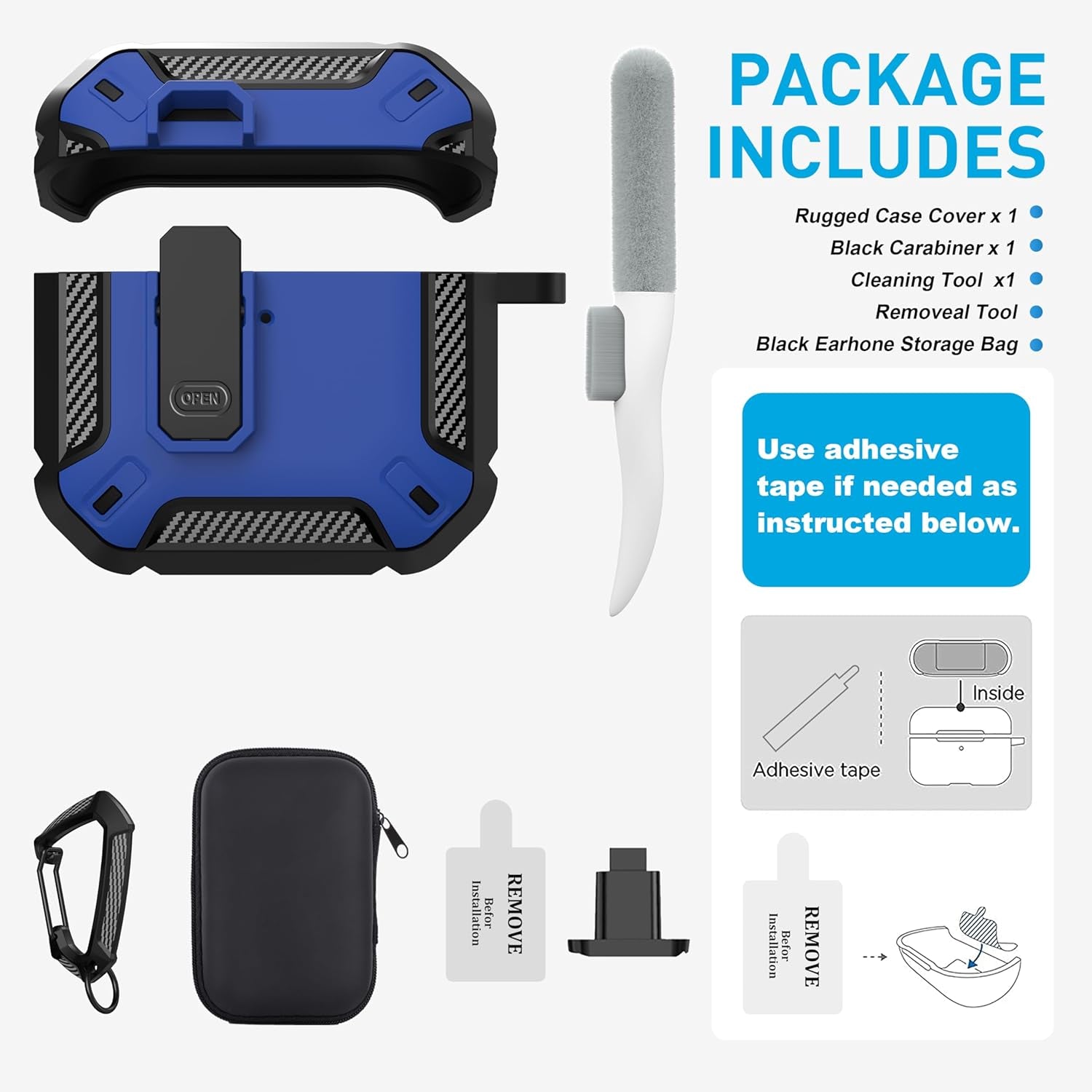 for Airpods 4 Case with Lock, Airpods 4Th Generation Case Cover with Cleaner Kit Shockproof Airpod Gen 4 Protective Cases with Keychain Compatible with Apple Airpods4 2024 2025, Blue