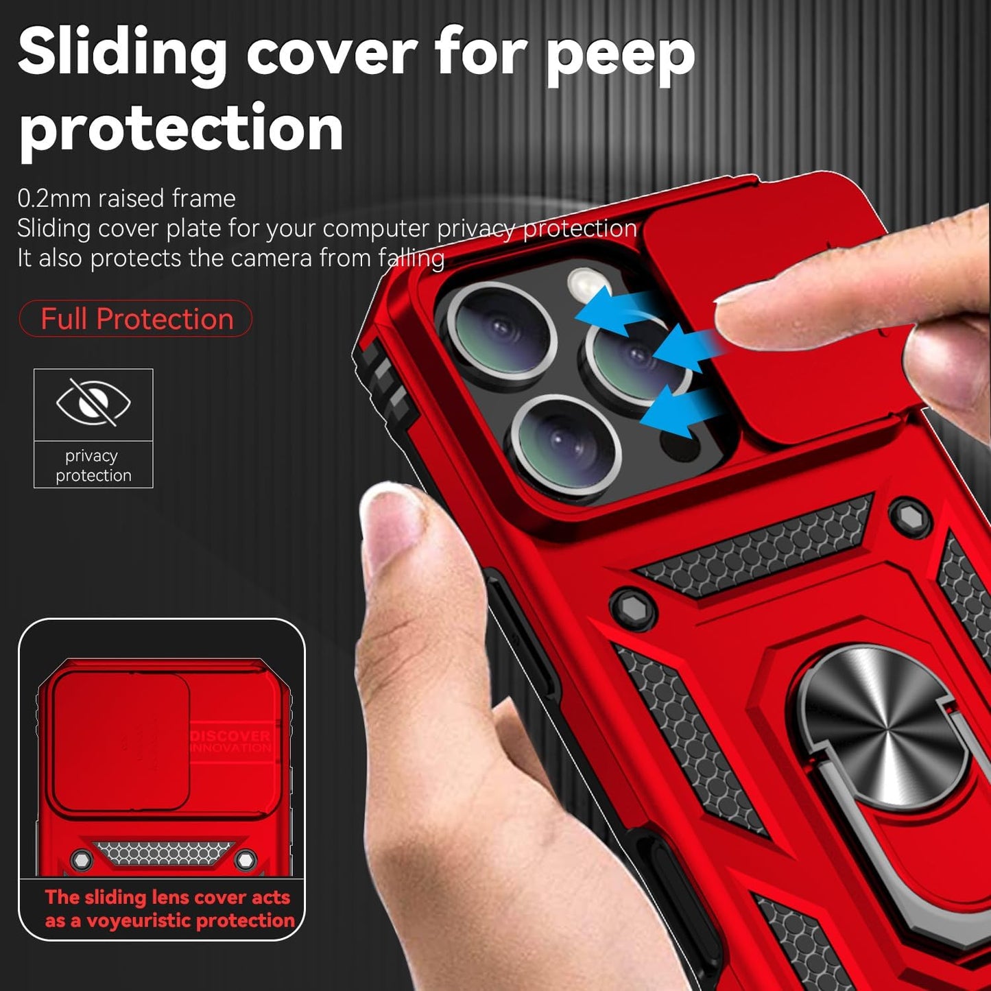Case for Iphone 16 Pro Case with HD Screen Protector & Slide Camera Cover & Rotated Ring Kickstand, [Military-Grade] Phone Case for Iphone 16 Pro 6.3", Red