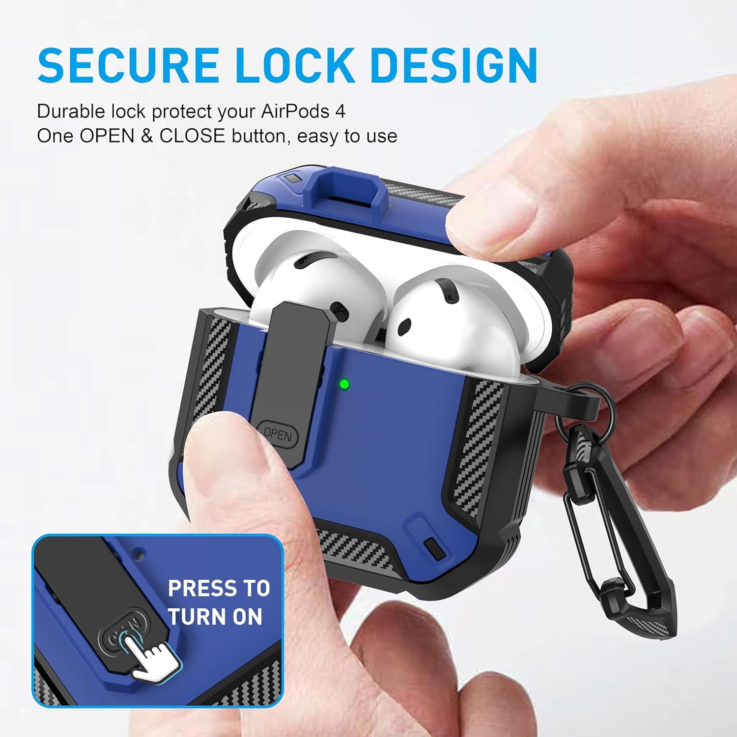 for Airpods 4 Case with Lock, Airpods 4Th Generation Case Cover with Cleaner Kit Shockproof Airpod Gen 4 Protective Cases with Keychain Compatible with Apple Airpods4 2024 2025, Blue