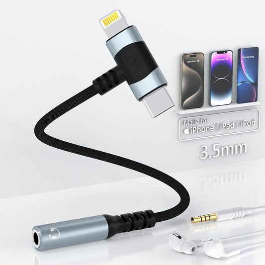 Sanmsung & Pixel 2-In-1 Iphone Aux Adapter - Lightning & USB C to 3.5Mm Audio Adapter for Iphone 15 14 13 12 11 X & Ipad