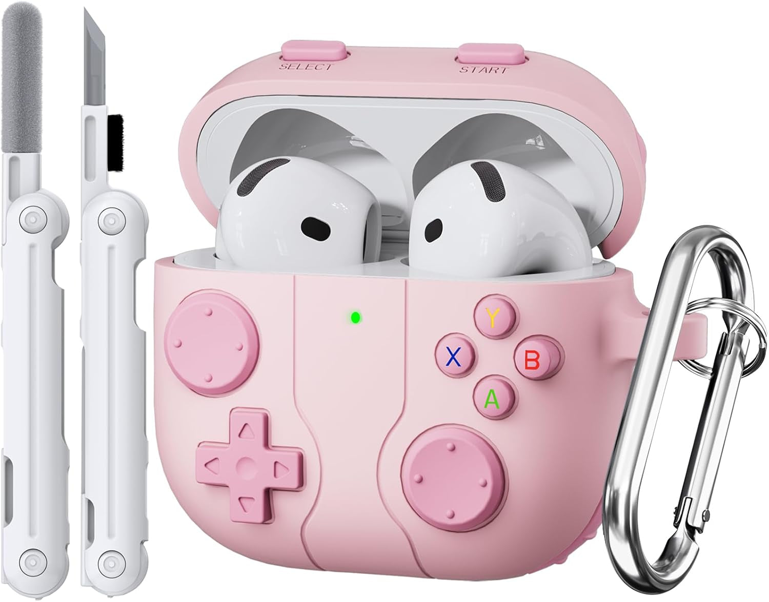 Classic Game Case for Apple Airpod 4, Silicone Funny Airpod Case 4Th Generation for Women Girls, Compatible with Airpods 4 Cover with Cleaning Kit, Air Pod 4 Case with Keychain, Pink