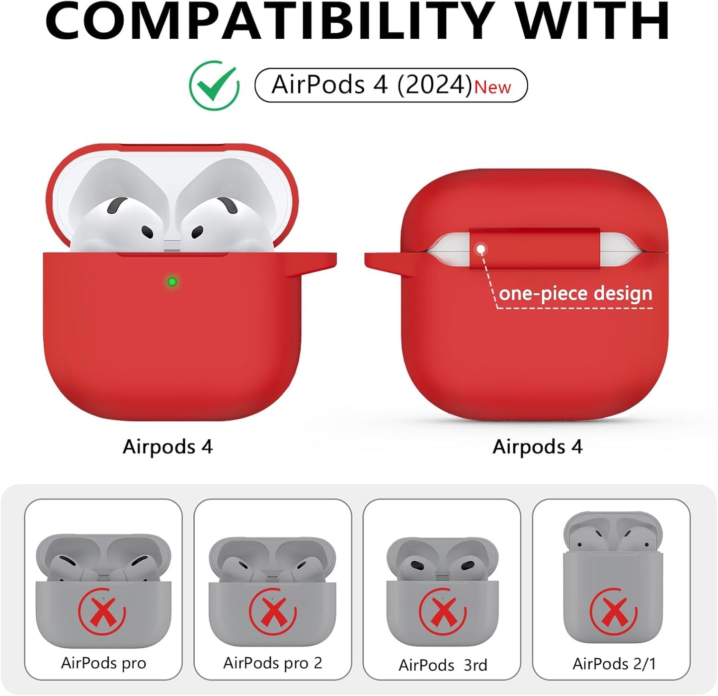 For Airpods 4 Case Cover 2024 with Cleaner Kit,Soft Silicone Protective Cover for Apple Airpods 4Th Generation Cases for Women Men,Airpod 4 Case Accessories with Keychain-Deep Red