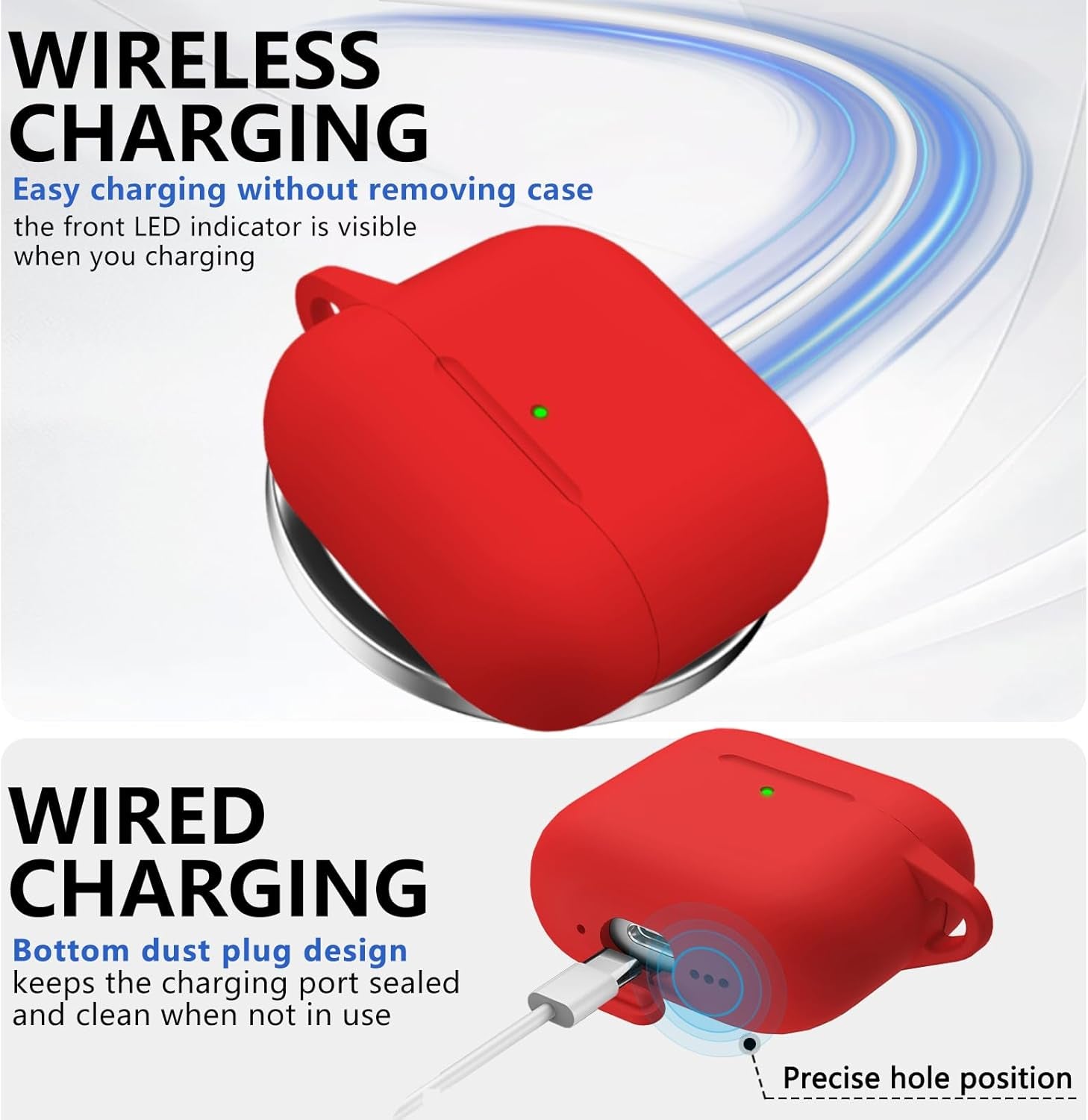 For Airpods 4 Case Cover 2024 with Cleaner Kit,Soft Silicone Protective Cover for Apple Airpods 4Th Generation Cases for Women Men,Airpod 4 Case Accessories with Keychain-Deep Red