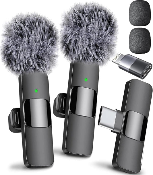 Wireless Microphone for Iphone, Ipad, Android, Lavalier Microphone for Video Recording - 2 Pack Iphone Mic Crystal Clear Recording with USB-C for Podcast, ASMR