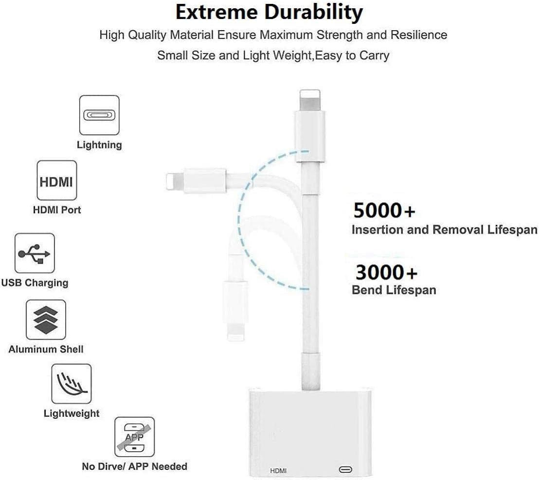 Apple Mfi Certified Apple Lightning to HDMI Adapter for Iphone to TV, 1080P Digital AV Adapter Sync Screen with Lightning Charging Port for Iphone 14 13 12 11 XS XR X 8 7 Ipad to Tv/Projector/Monitor