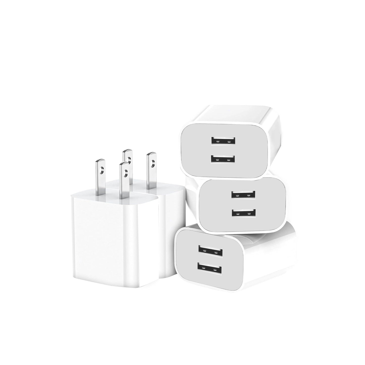 USB Wall Charger,4 Pack Dual Port Plug Adapter for Wall Outlet Charging Block, USB Power Adapter for iPhone 14/13/12/11 Pro/Pro Max, XS/XR/X,Galaxy, Pixel, Moto and Android Phones (White)