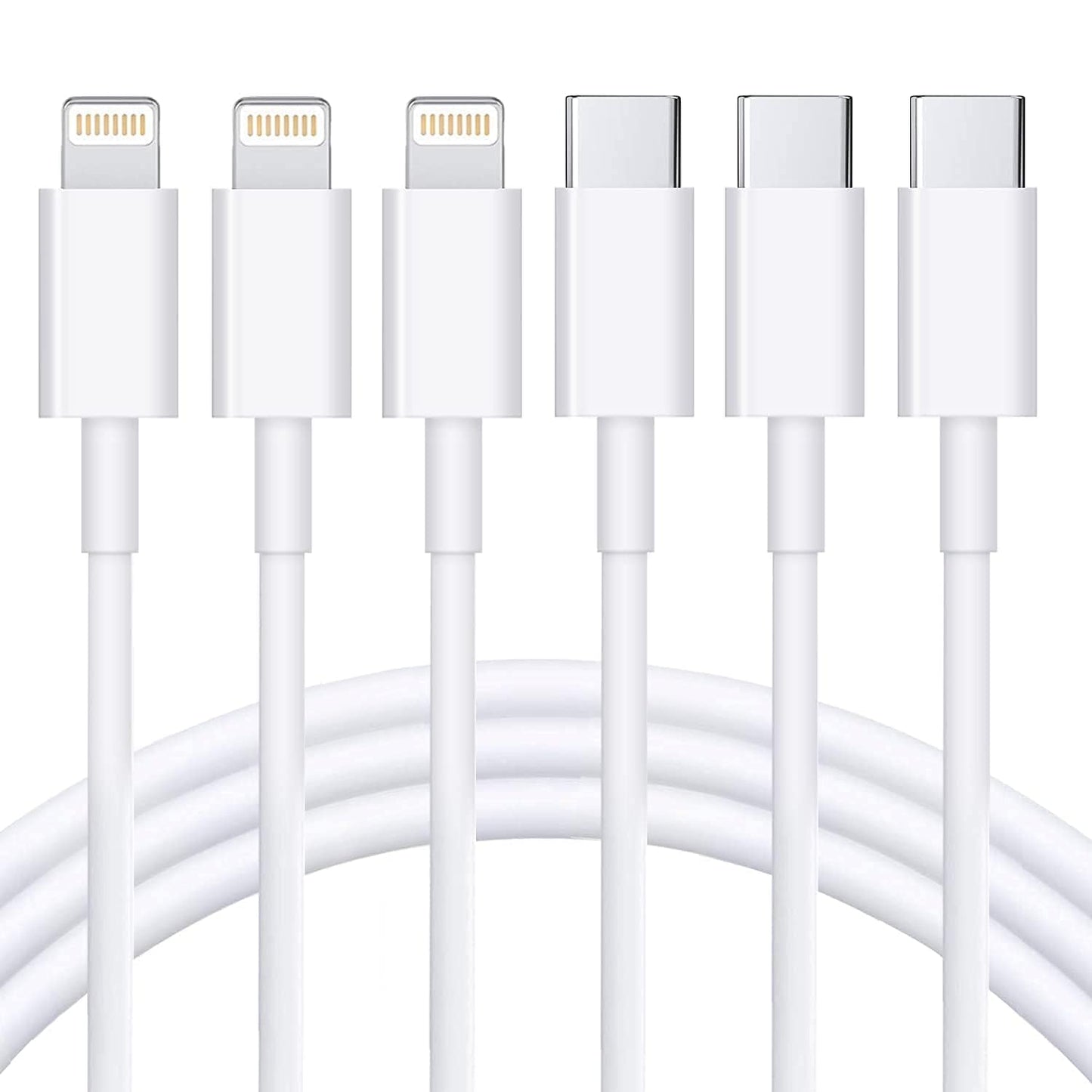 RCTech USB C to Lightning Cable 3Pack 6FT MFi Certified iPhone Fast Charger Cable USB-C Power Delivery Charging Cord for iPhone 14/13/12/11/XS/XR/X/8/iPad, White