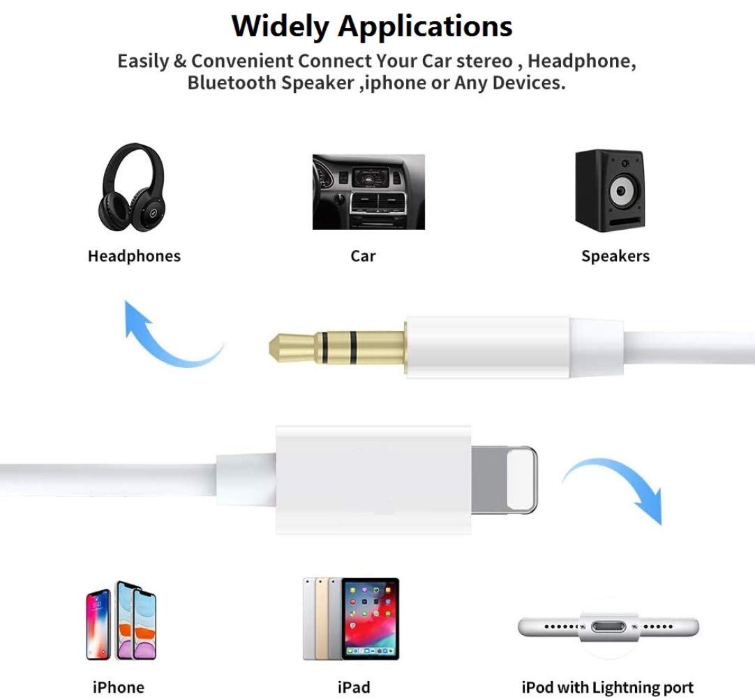 iPhone Aux Cord for Car, 2 Pack [Apple MFi Certified] Lightning to 3.5 mm AUX Audio Cable Cord for Car Home Stereo, Speaker, Headphone Compatible with iPhone 14 13 12 11 Pro Max XS XR X 8, 3.3ft White