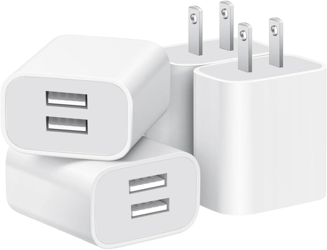 USB Wall Charger,4 Pack Dual Port Plug Adapter for Wall Outlet Charging Block, USB Power Adapter for iPhone 14/13/12/11 Pro/Pro Max, XS/XR/X,Galaxy, Pixel, Moto and Android Phones (White)