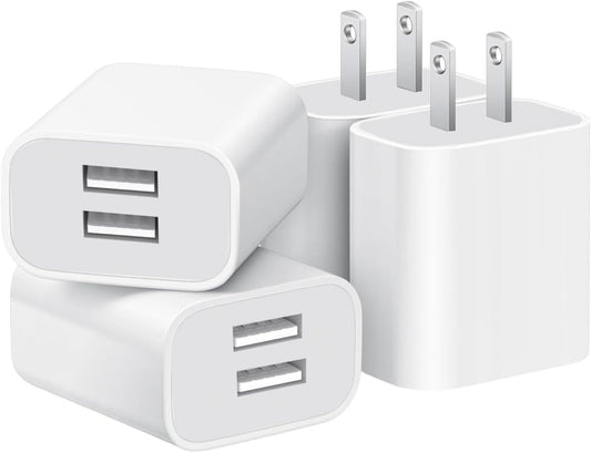 USB Wall Charger,4 Pack Dual Port Plug Adapter for Wall Outlet Charging Block, USB Power Adapter for iPhone 14/13/12/11 Pro/Pro Max, XS/XR/X,Galaxy, Pixel, Moto and Android Phones (White)