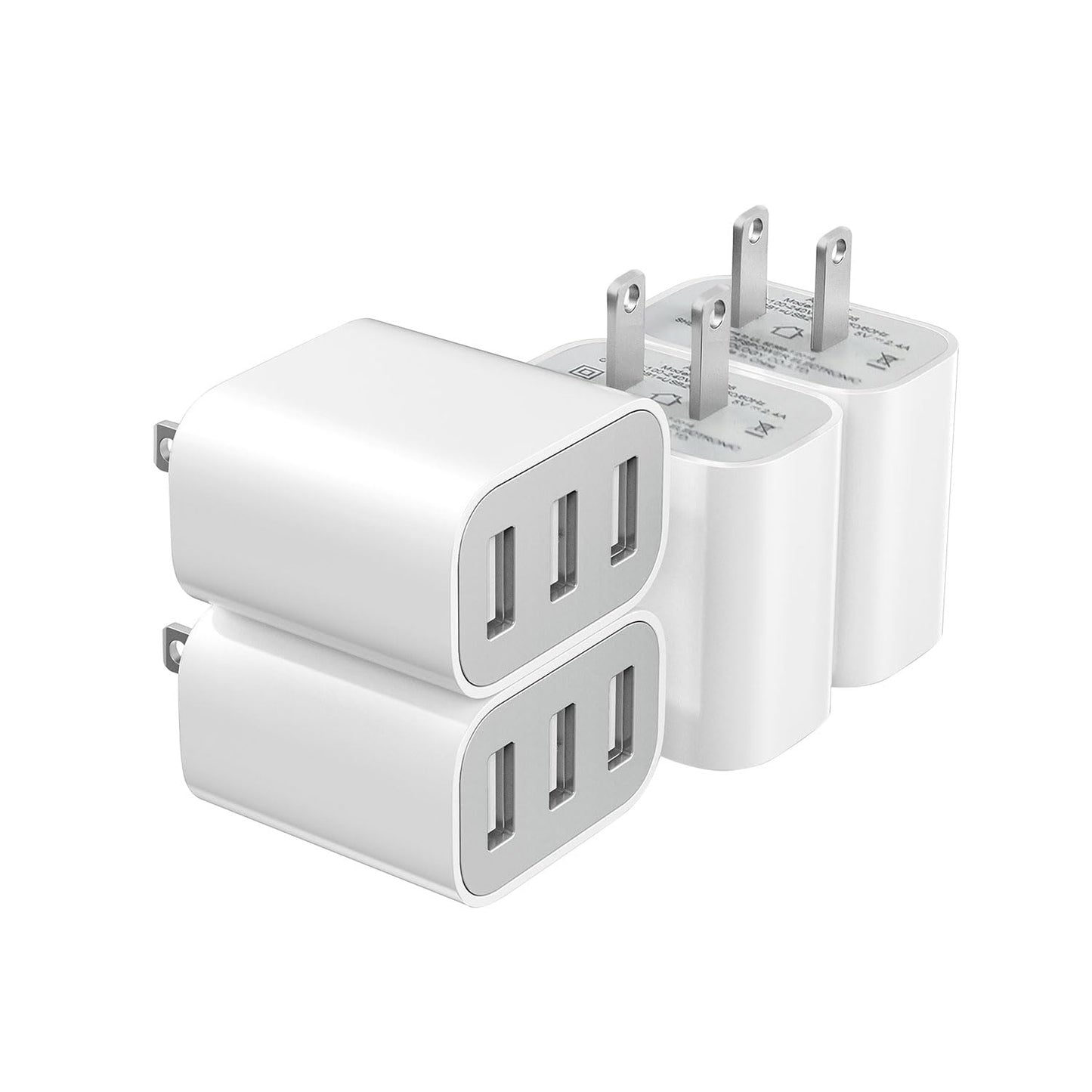3 USB A Ports Charger Block，YTFCYIKBG Cell Phone wall Chargers，USB Cube wall Plug，for iPhone 14/13/12/11/X/XR/X/8/7/6, Galaxy, Android Phones and More （White）