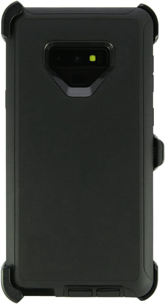 WallSkiN Case for Galaxy Note 9 (6.4") Heavy Duty Full Body Military Grade Drop Protection Carrying Cover Holder | Holster for Men Belt with Clip Stand – Black/Black