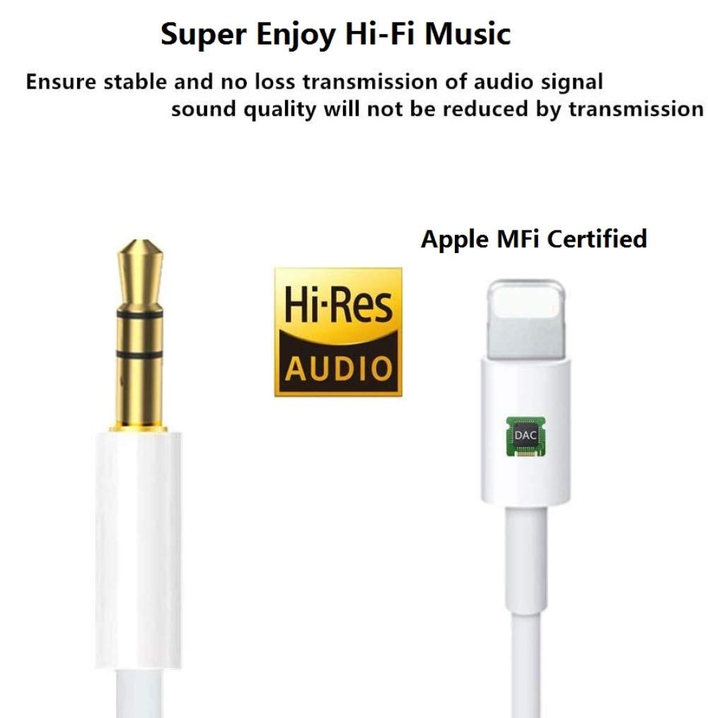 iPhone Aux Cord for Car, 2 Pack [Apple MFi Certified] Lightning to 3.5 mm AUX Audio Cable Cord for Car Home Stereo, Speaker, Headphone Compatible with iPhone 14 13 12 11 Pro Max XS XR X 8, 3.3ft White