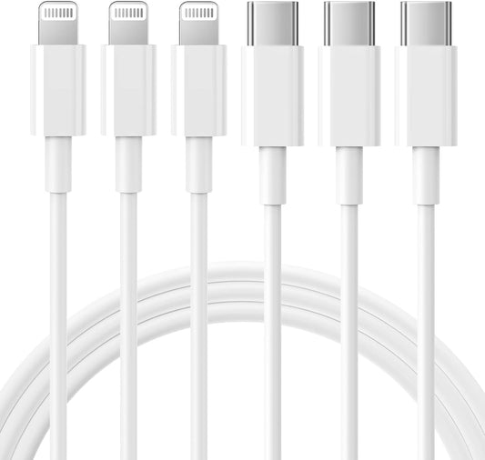 RCTech USB C to Lightning Cable 3Pack 6FT MFi Certified iPhone Fast Charger Cable USB-C Power Delivery Charging Cord for iPhone 14/13/12/11/XS/XR/X/8/iPad, White