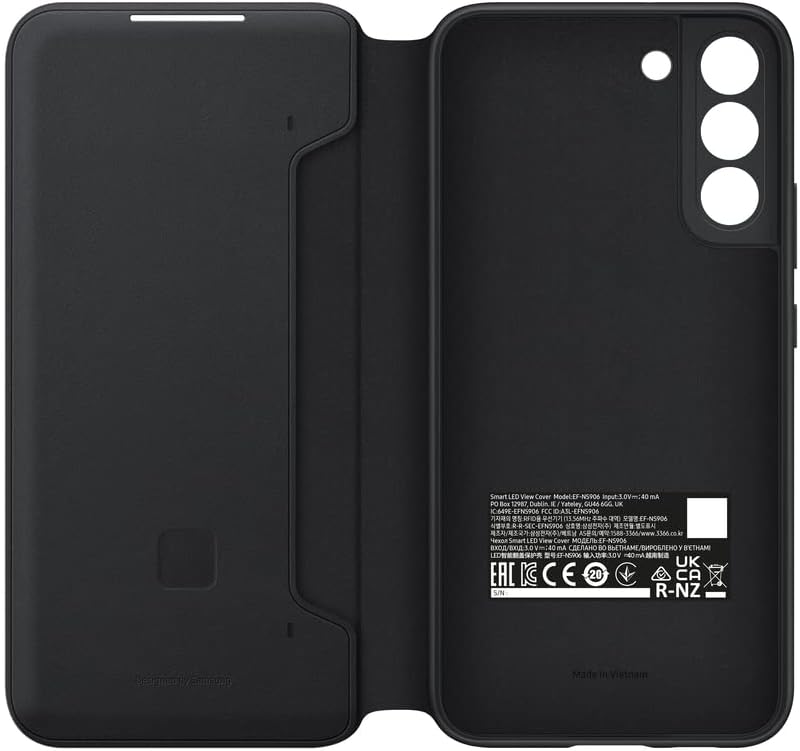 SAMSUNG Galaxy S22+ LED View Cover Protective Phone Case Black | Tap Control, Card Pocket, Customizable, Shockproof, US Version, EF-NS906PBEGUS