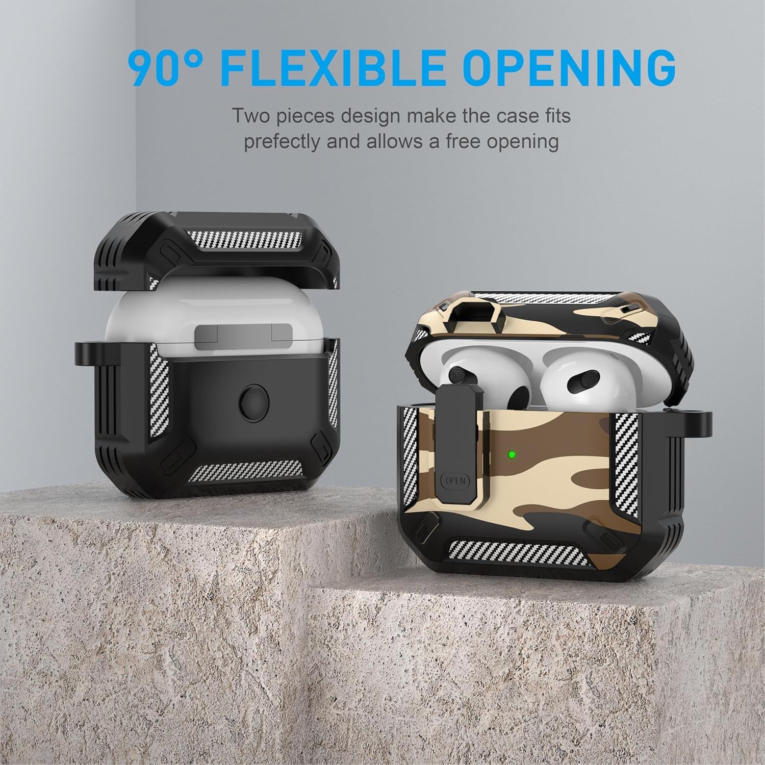 for Airpods 3Rd Generation Case, Airpods 3 Case Cover with Lock Airpod3 Generation Protective Cases Gen 3 Shockproof Cover with Keychain Compatible with Apple Airpod 3Rd Generation, Brown Camo