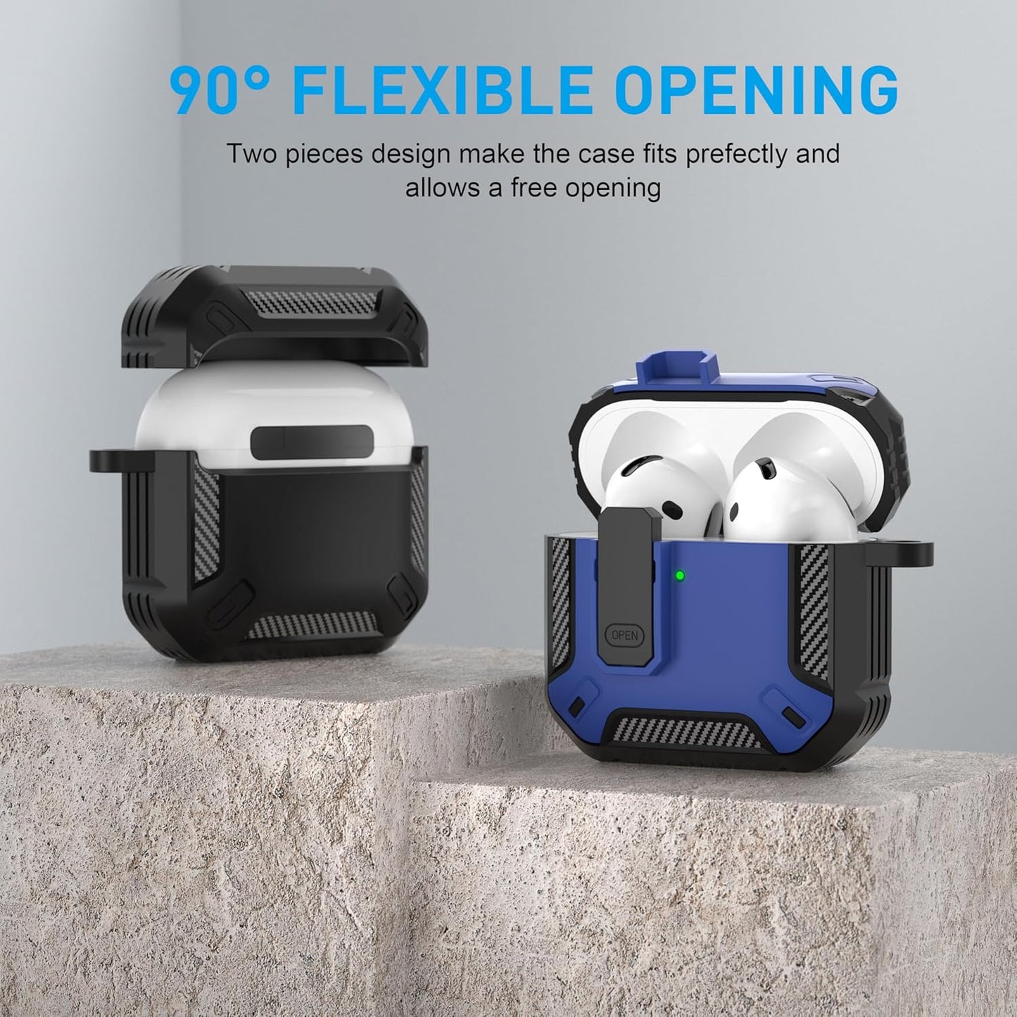 for Airpods 4 Case with Lock, Airpods 4Th Generation Case Cover with Cleaner Kit Shockproof Airpod Gen 4 Protective Cases with Keychain Compatible with Apple Airpods4 2024 2025, Blue