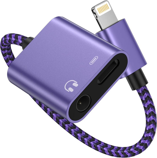 Iphone Dongle Headphone and Charger 2 in 1, Lightning to 3.5Mm Audio Jack + Charge Splitter [Mfi Certified] Iphone Aux Adapter Female Converter for Apple 14 plus 13 12 11 Pro Max XR XS Ipad Mini Ipod