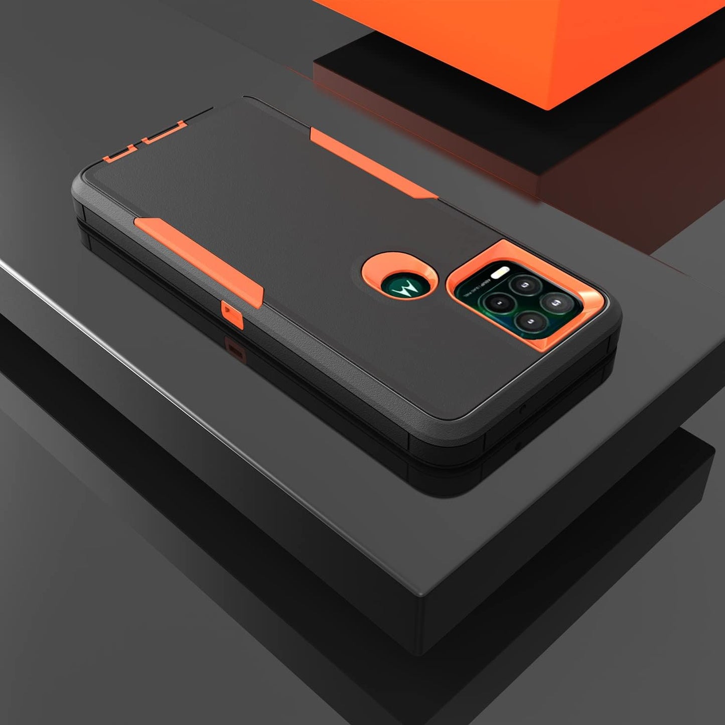 for Moto G Stylus 5G Case, [Military Grade] Shockproof Hybrid Rugged Bumper Protective Cover (Black/Orange)