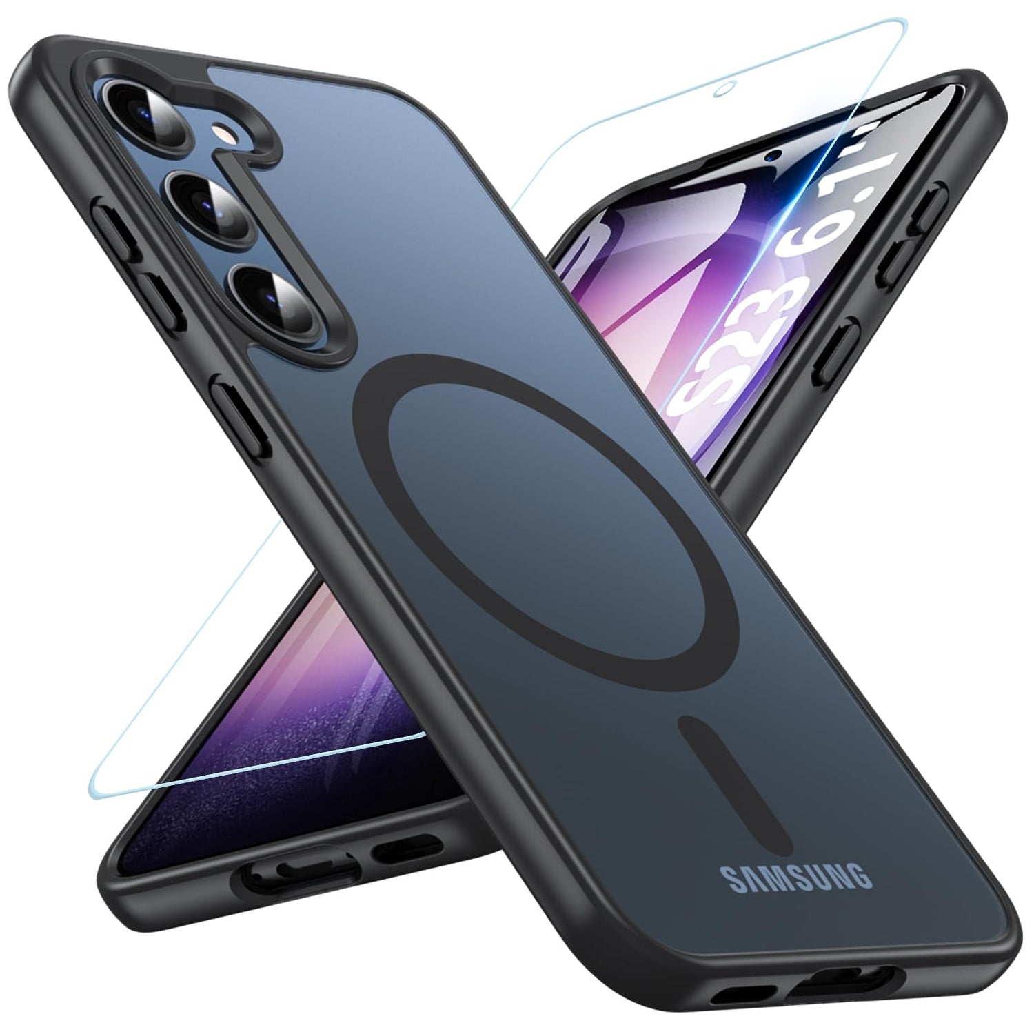 OWKEY Bumper Cover for Samsung Galaxy S23 Plus Black | 6.6'', Translucent, Slim, Magsafe Compatible, Military Grade Shockproof