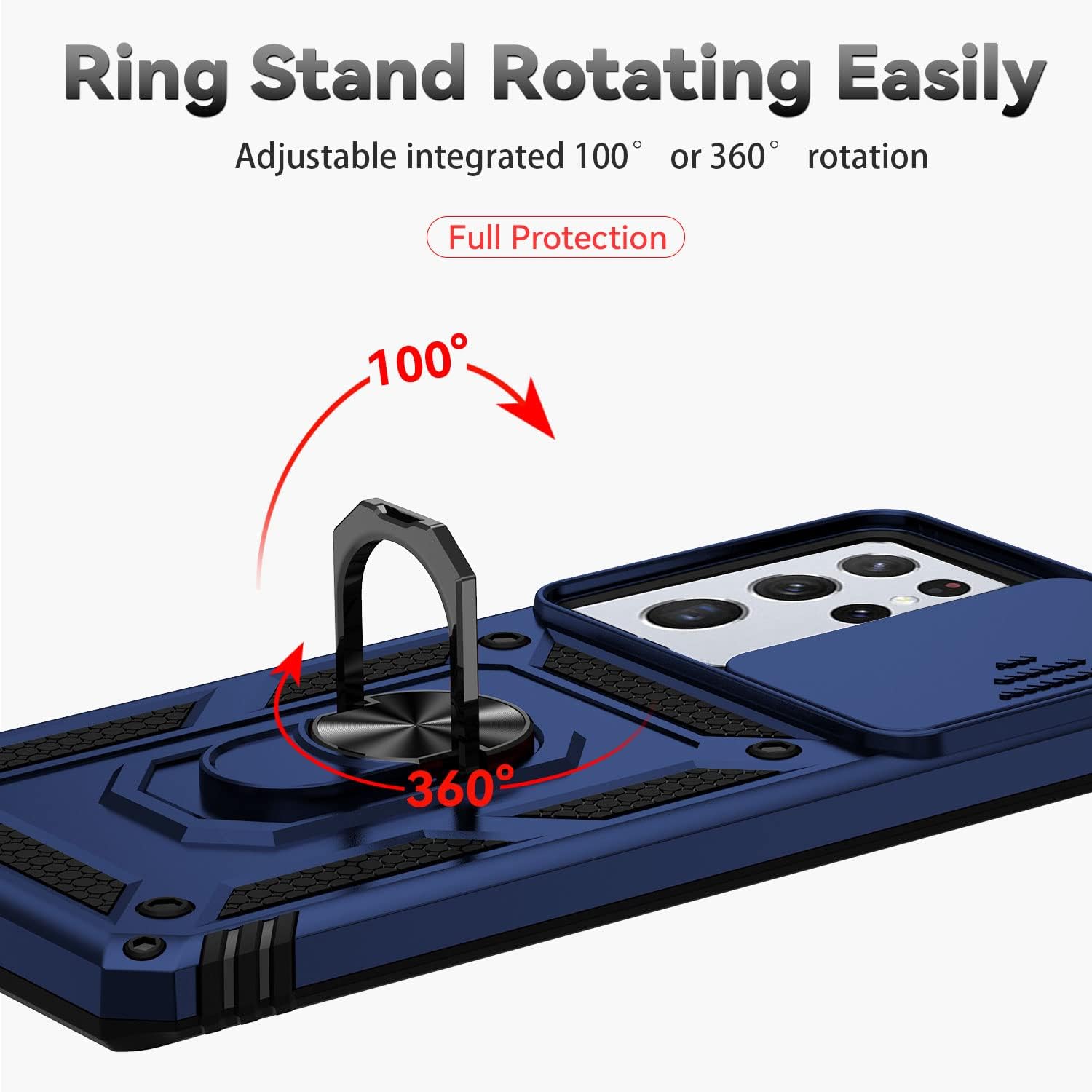 Case for Samsung Galaxy S21 Ultra 5G Protective Phone Case Navy Blue | with Camera Lens Cover, HD Screen Protector, Military-Grade Drop Tested, Magnetic Ring Holder, Kickstand