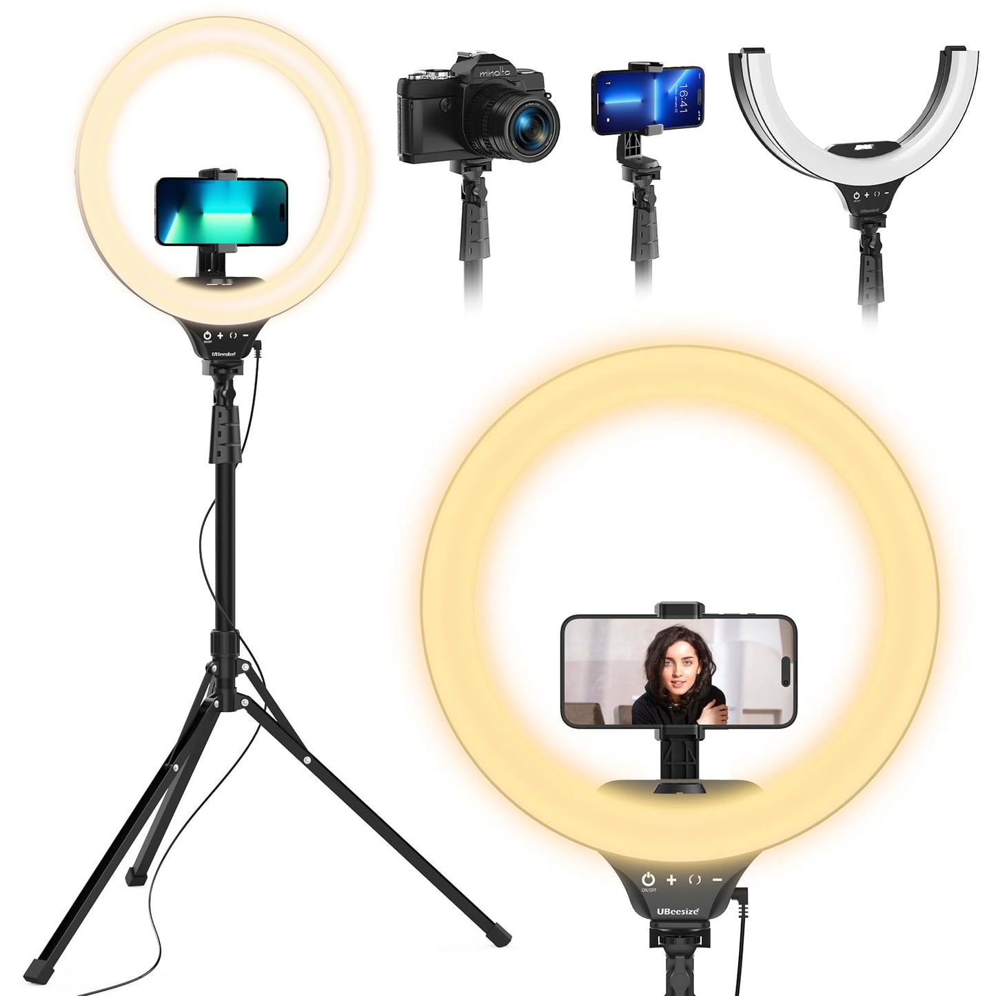 UBeesize 12" LED Ring Light with 62" Tripod Stand, Phone Holder & Remote | Dimmable Selfie Light for Video Recording, Live Streaming, TikTok, YouTube, Makeup, Compatible with iPhone & Android (Black)