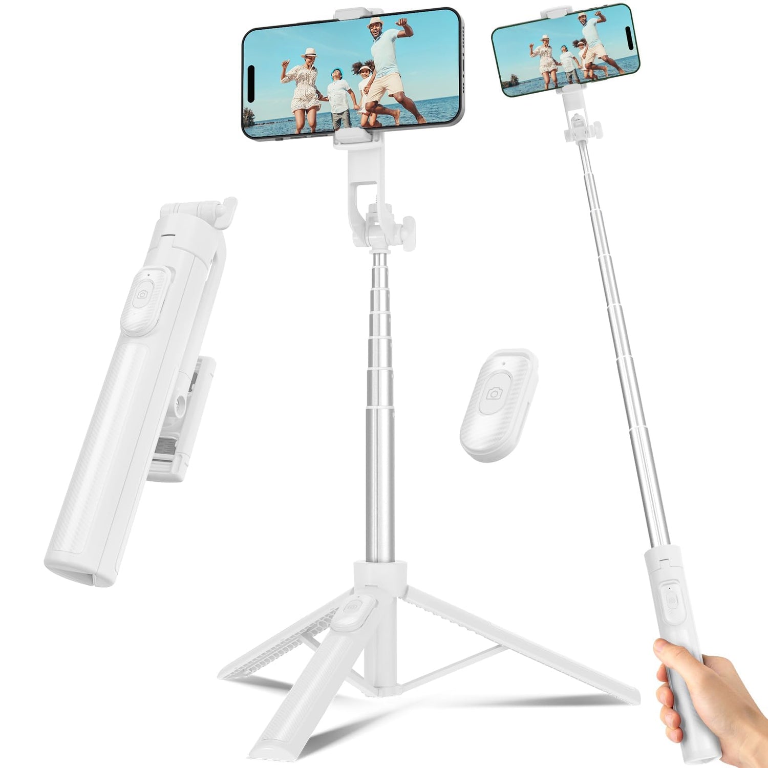 Selfie Stick Tripod for Phone with Remote Control & Holder, 50 Inch, Black | Extendable Selfie Stick Travel for iPhone, iPhone Tripod for Video Recording