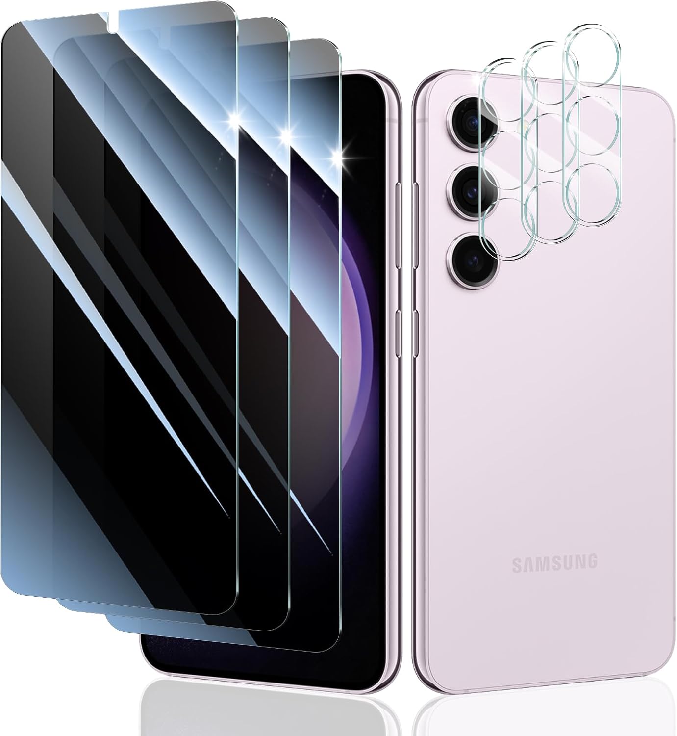 Privacy Screen Protector and Camera Lens Protector for Samsung Galaxy S23, Double Shatterproof Anti-Spy Tempered Glass Film, Private Protection, [Anti-Scratch][9H Hardness], 3-Pack Each
