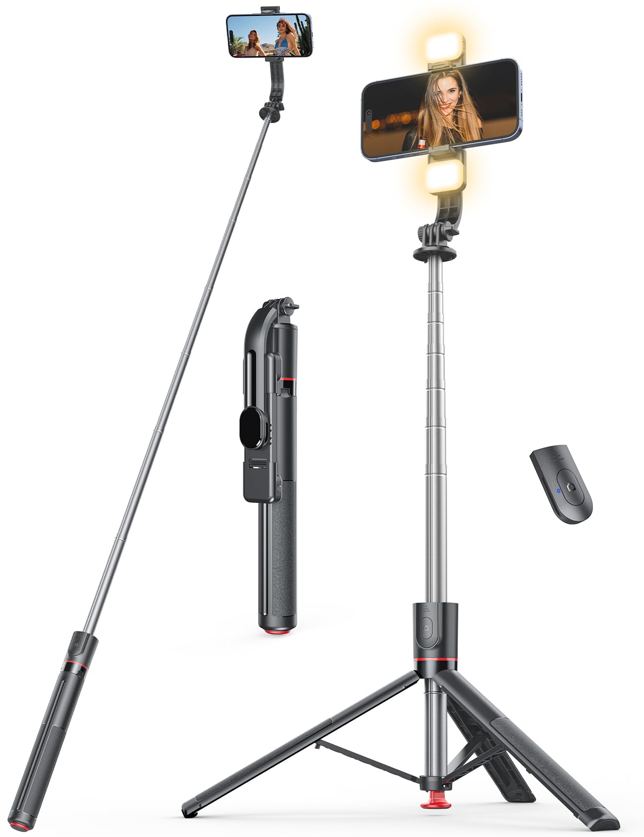 Selfie Stick Tripod with Light, 45'' Phone Tripod with Wireless Remote | Portable Travel Phone Tripod, Compatible with iPhone 16/15 Pro Max/15/14 Pro/14/13, Samsung S22/ S23 Ultra/Android Smartphone